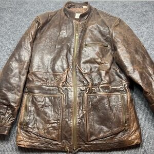 Vintage Adam Spencer Leather Jacket Mens 42 Full Zip Lined Large Chore Barn Long